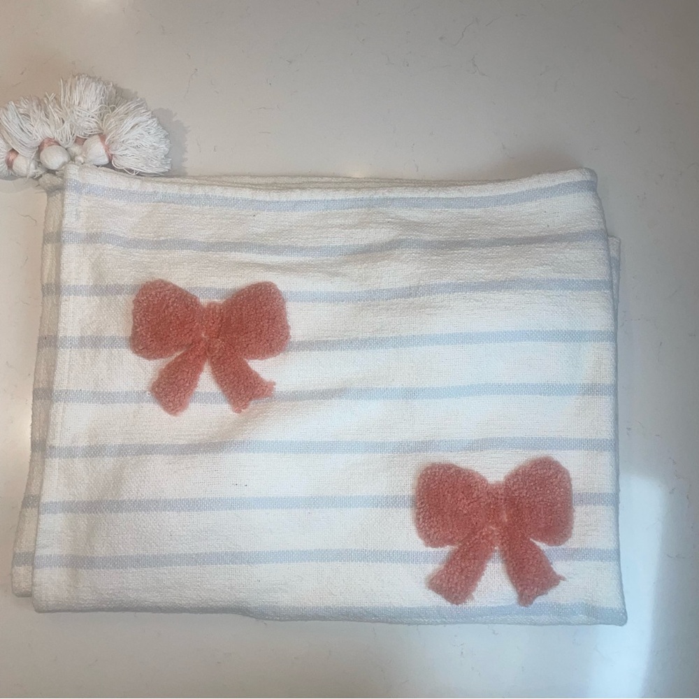 Rachel Zoe Decorative Throw with Pink Bows striped cotton blend